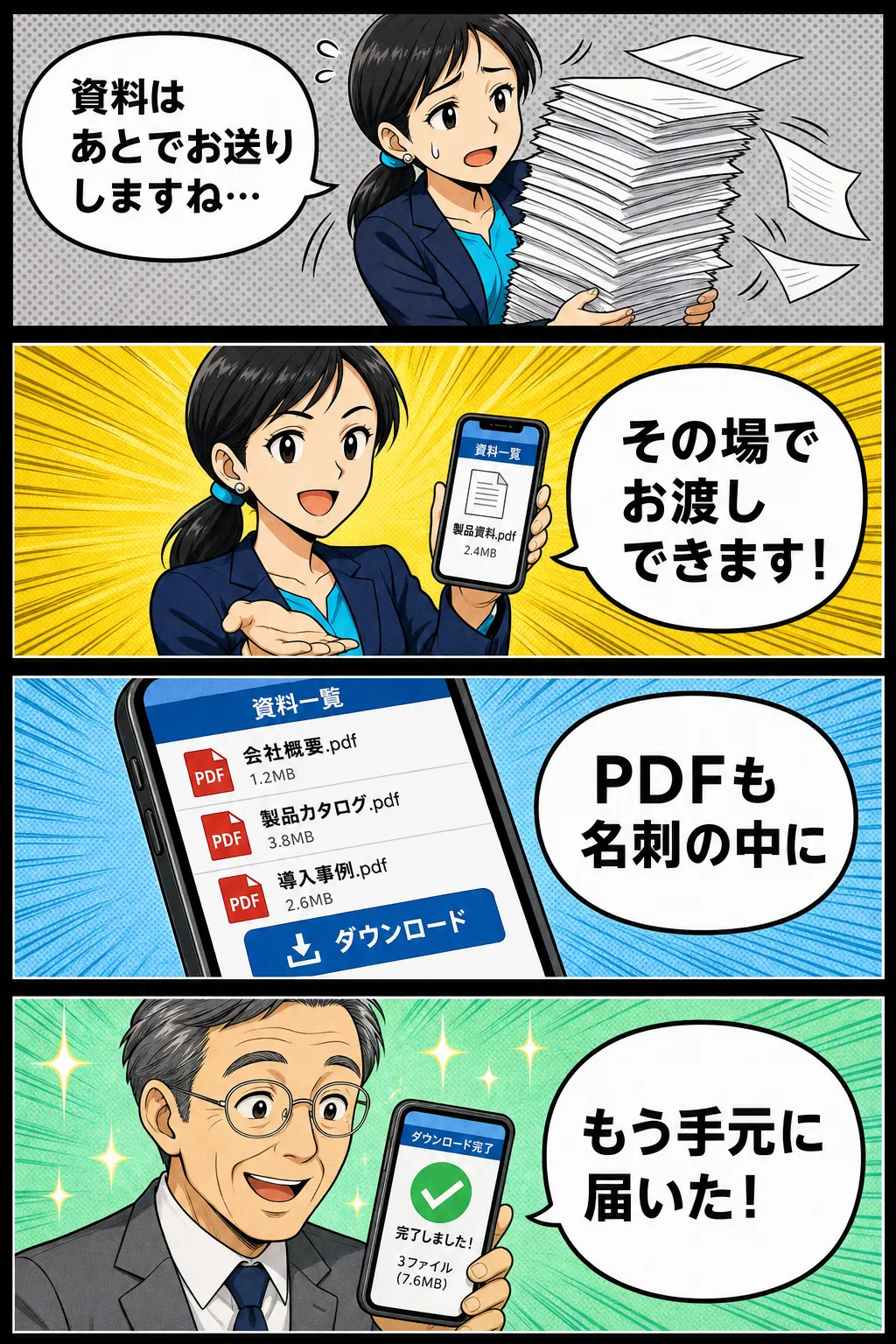 PDF資料を名刺に入れてその場で渡せる